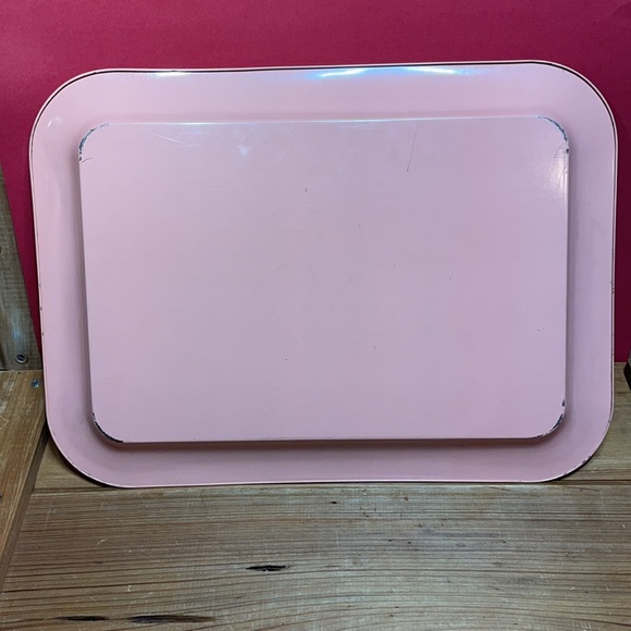 Vintage Steel Pink Tray with Floral Painting - Picture 7 of 9